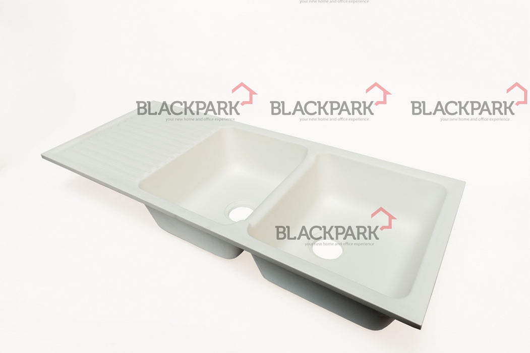 Corian Sink Double Bowl With Drain (White)